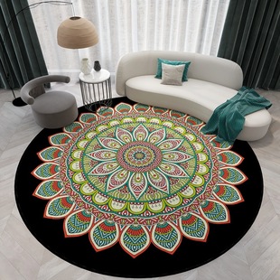 Machine washable anti-skid floor mat for ethnic round carpet