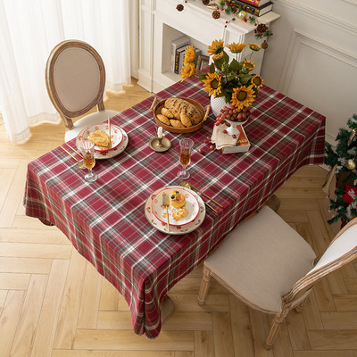 Cotton and linen checkered tablecloth Christmas tablecloth