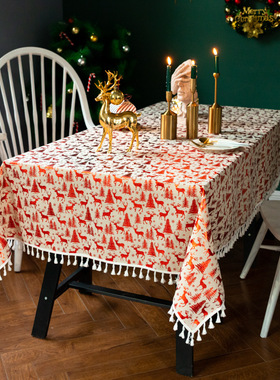 Christmas party tablecloth with floral patterns圣诞节台布