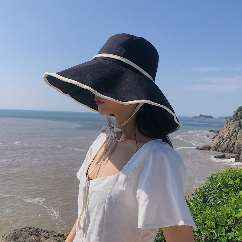 超大帽檐遮阳帽女防晒遮脸渔夫帽夏天出游日系文艺百搭帽子韩版潮