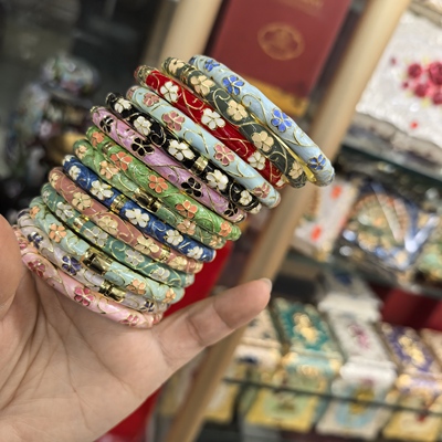 景泰蓝珐琅彩国风雕梅花开口卡扣手镯闺蜜生日汉服出国礼手腕配饰