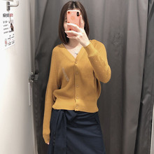 棉混纺宽松罗纹开衫 长袖 针织纽扣V领短外套420292 U家系列 女装