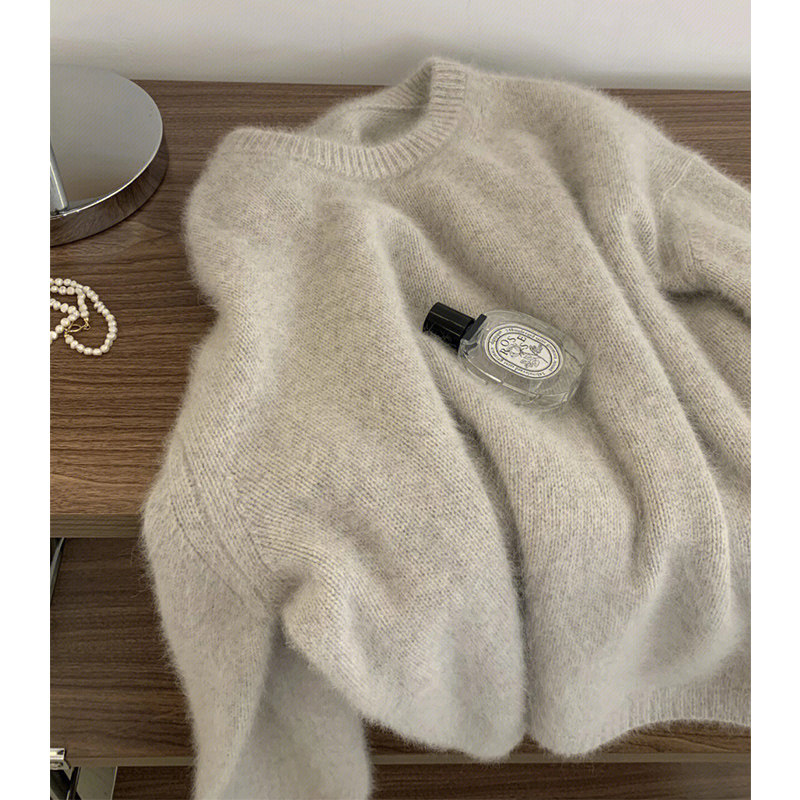绵羊绒高级感纯色套头毛衣女2025秋冬新款宽松慵懒风打底针织衫