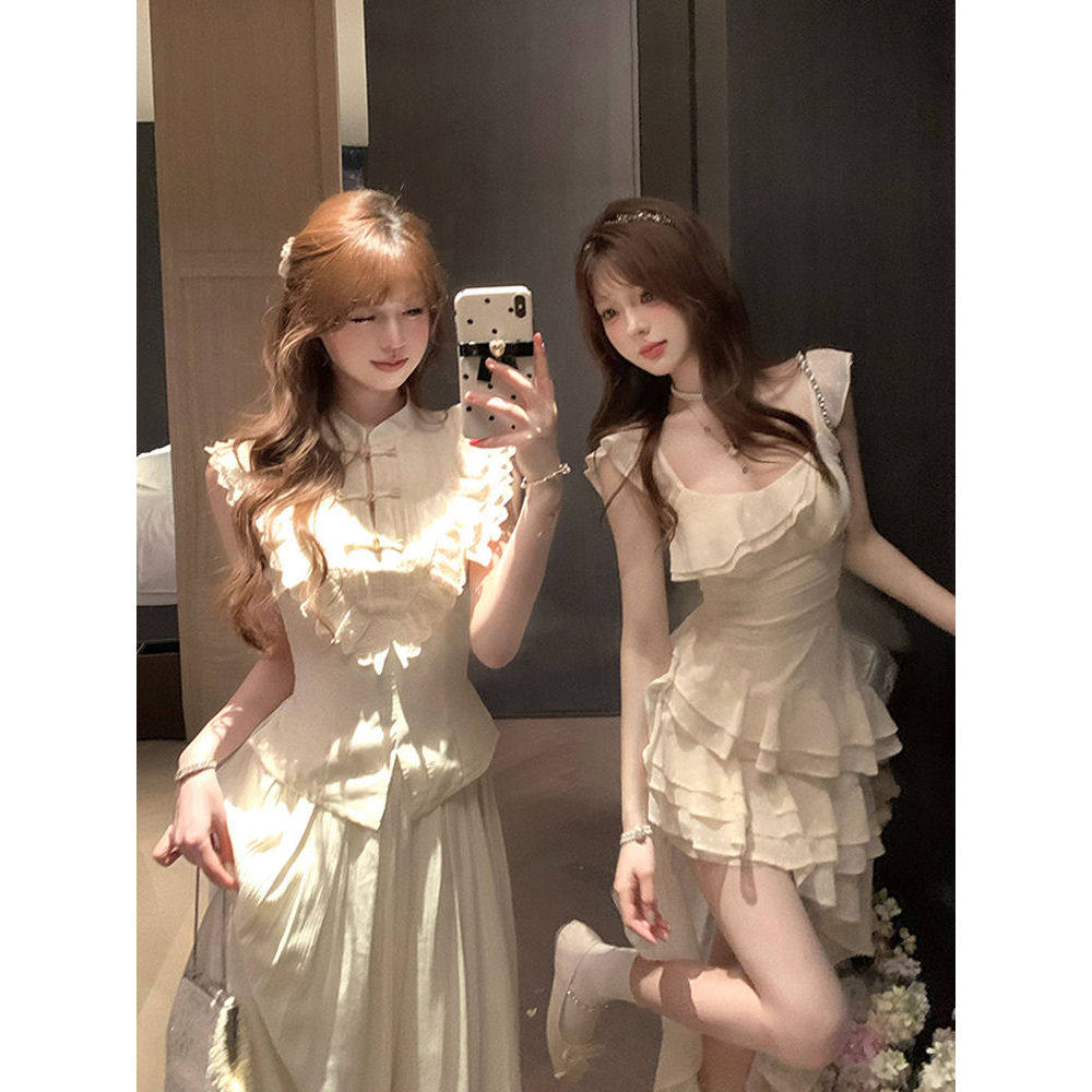 折角腰 新中式套装盘扣蕾丝上衣半开叉长裤夏季清冷感松弛两件套