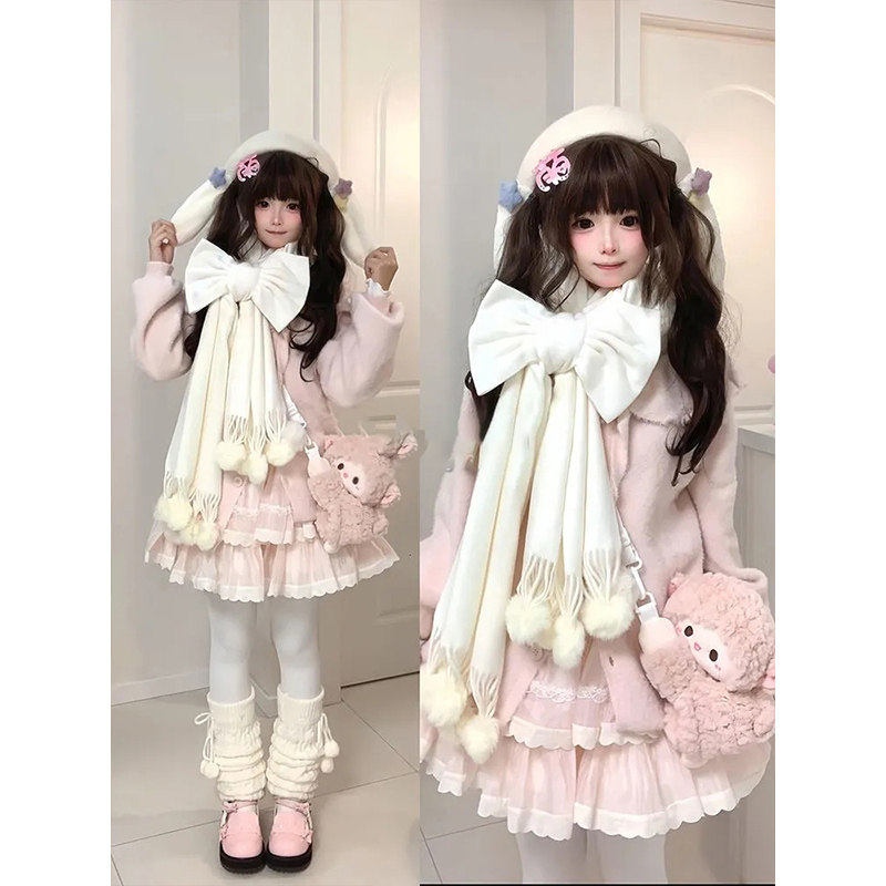 2025秋冬新款日系小个子甜美可爱软糯针织开衫+蛋糕短裙+围巾套装