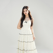 新款 设计感 连衣裙2025夏季 温柔甜美杏色波点蛋糕长款 奶油云