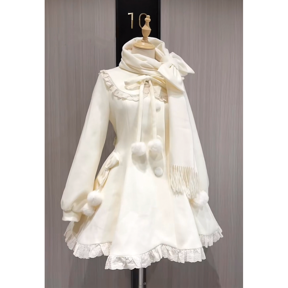 秋冬甜美风小个子系带毛呢连衣裙+蝴蝶结围巾2025秋冬新款套装