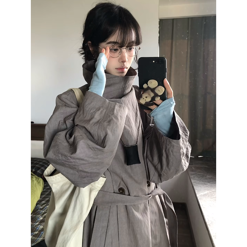 夏洛克天才女友 高智感复古立领风衣简约中性通勤气质小众大衣冬