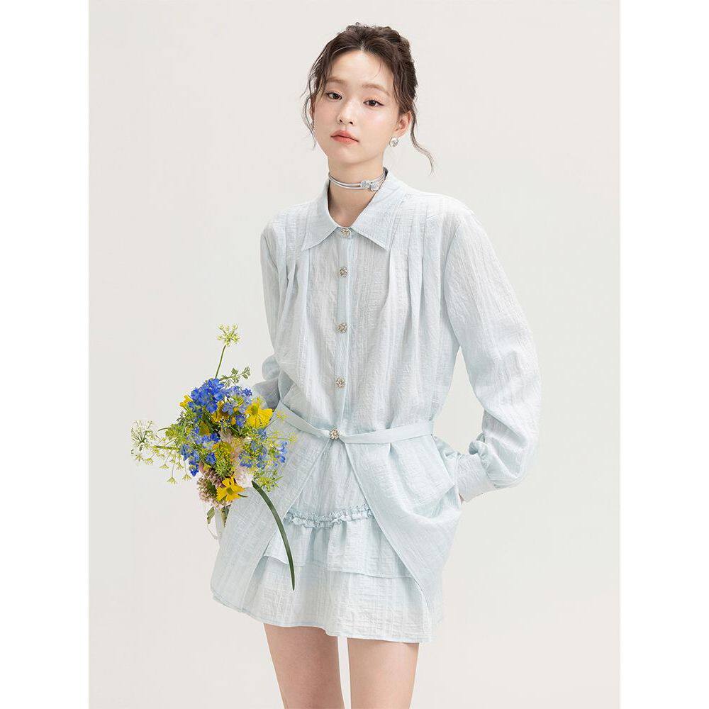 【巴赫乐章】法式长袖衬衫半身裙套装女夏季新款小清新裙子两件套