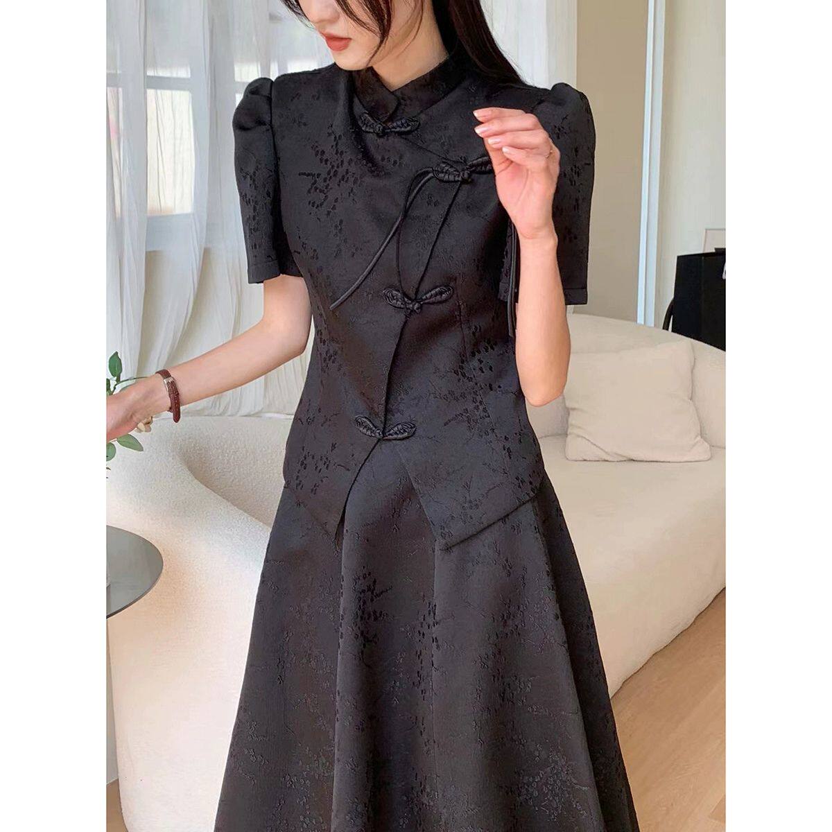 夏秋新款新中式气质小众别致上衣+名媛风遮肉半身裙两件套装