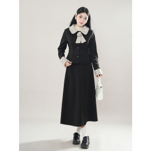 撞色玫瑰两件套 焦糖玛奇朵 早冬法式 千金风复古呢外套半裙套装