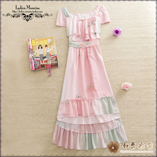 Летнее длинное платье, градиент, короткий рукав, крой «рыбий хвост»