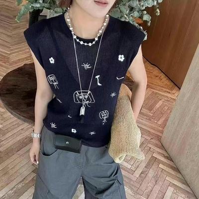 冰丝针织衫背心女无袖垫肩上衣潮