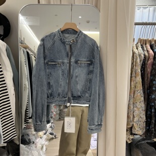 小个子夹克牛仔衣潮 重工烫钻立领牛仔外套女短款 欧货2026春季 新款