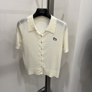 开衫 2026夏季 显瘦短袖 设计感小马刺绣翻领针织T恤女修身 上衣 新款