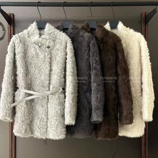 2025冬季 宽松高级感仿皮草毛毛外套女系带收腰皮毛一体大衣潮 新款