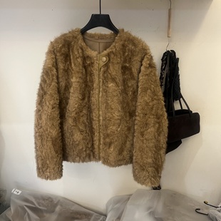 2025冬季新款高级感环保皮草外套女短款流行圆领皮毛一体毛毛上衣