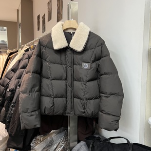 欧货2025冬季新款羊羔毛领羽绒服女高级感短款小个子90白鸭绒外套