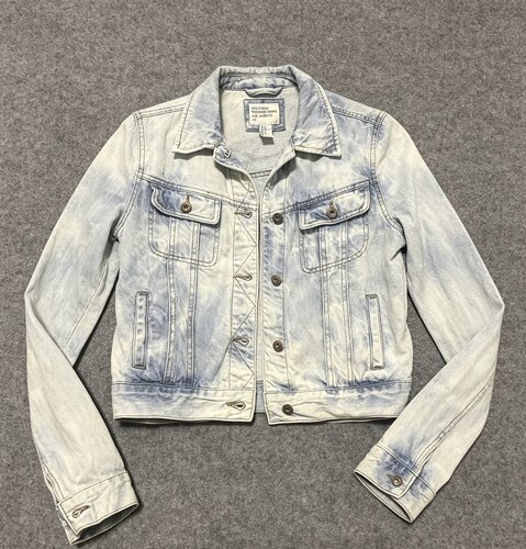 Forever21酸洗扎染短款牛仔外套女S码Y2K千禧风复古做旧牛仔夹克