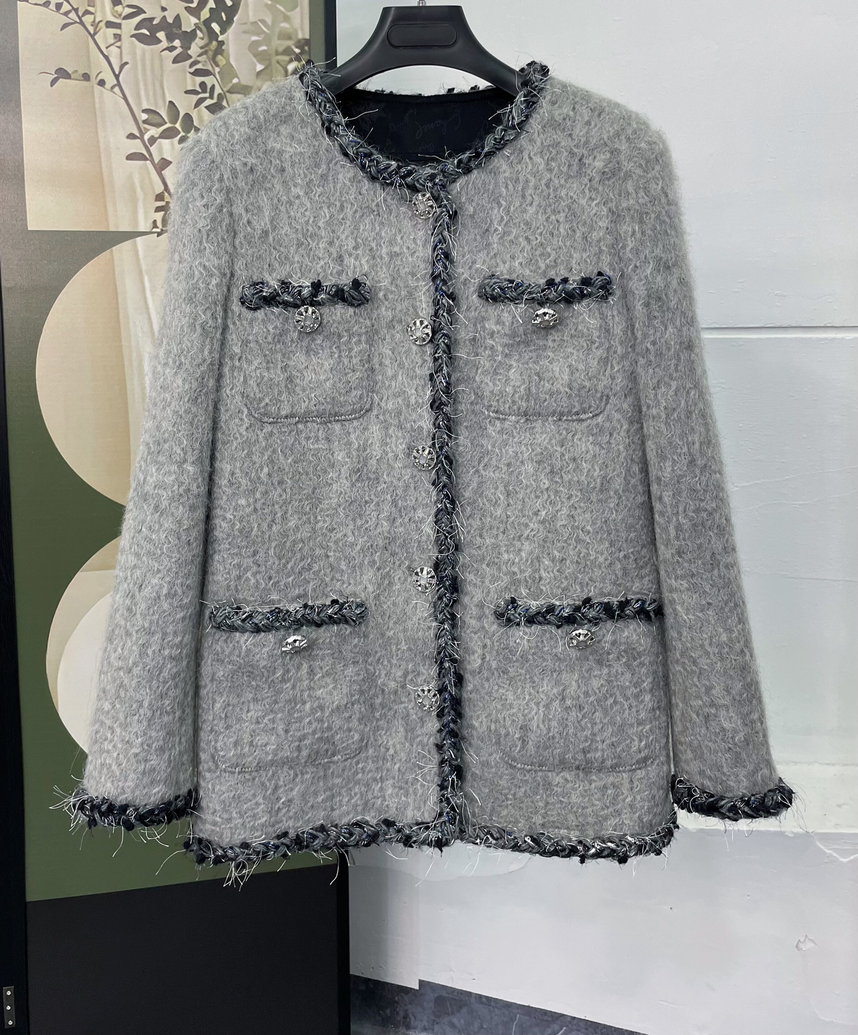 秋冬新品 灰色手工羽毛流苏高端短外套