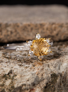 法国cherry kittys925银彩宝黄水晶戒指太阳款活口日常轻奢招财女