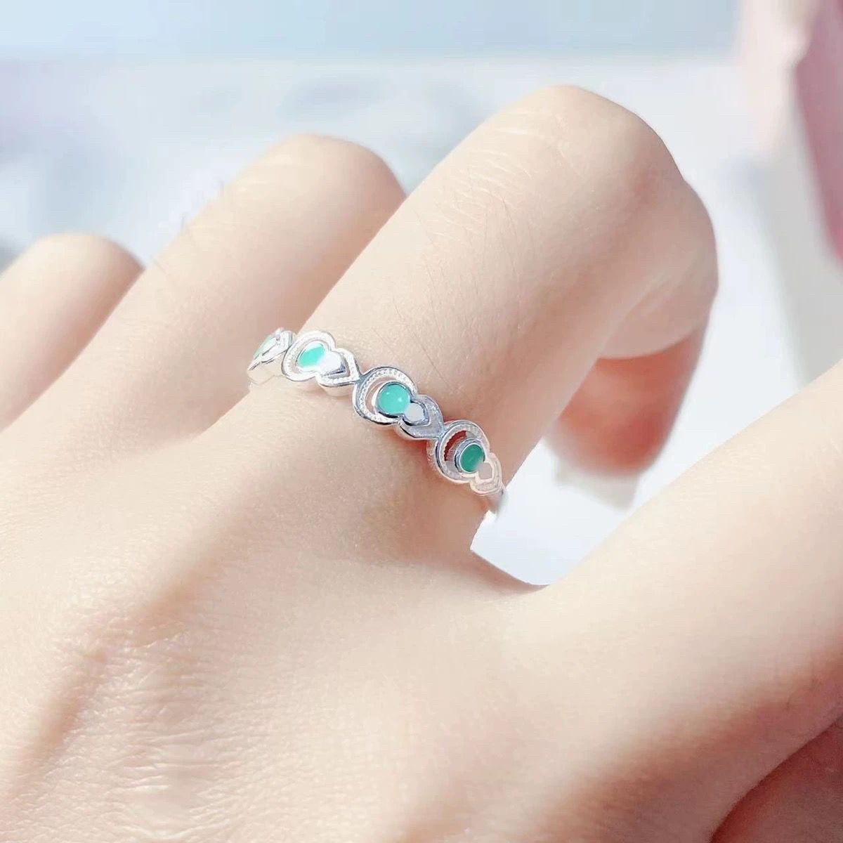 法国cherry kittys925银戒指葫芦嵌绿锆石时尚个性轻奢风指环