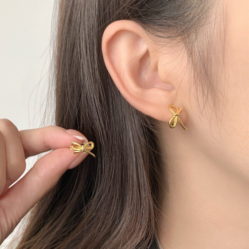 英国设计师topwhits925银蝴蝶结耳扣女蝴蝶结系ins设计高级感冷淡