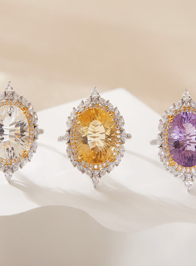 法国cherry kittys925银镀18k金彩宝大克拉戒指轻奢高级食指戒