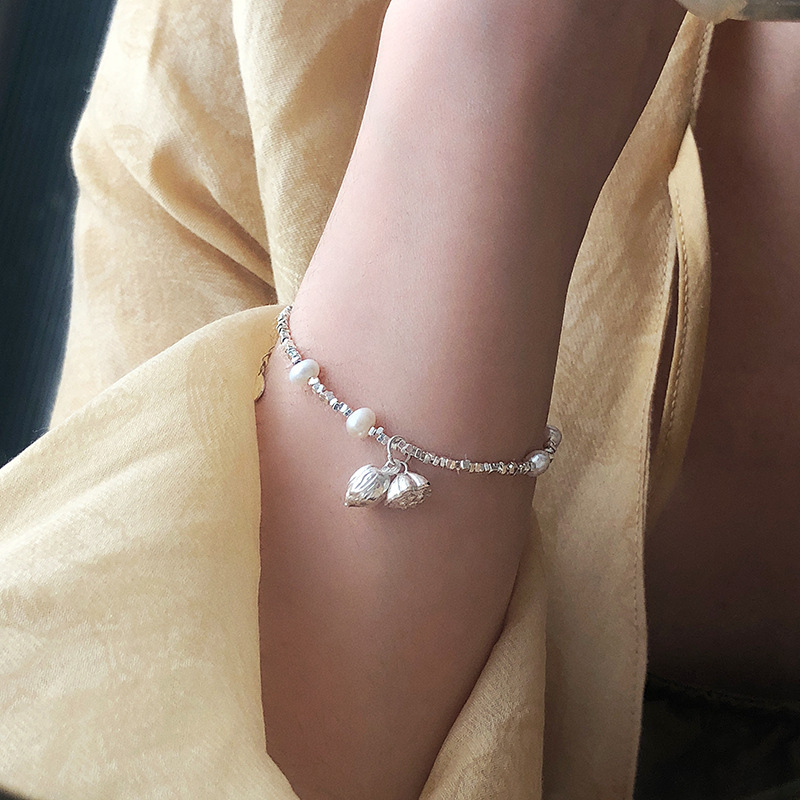 法国Cherry Kittys925银新中式淡水珍珠碎银串珠莲花莲蓬手链