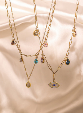 法国cherry kitty 欧美小众简约锆石水滴恶魔之眼吊坠项链女时尚