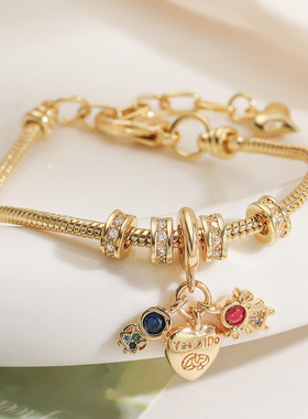 法国cherry kitty 铜镀18k金镶锆石男孩女孩吊坠手链设计感小众