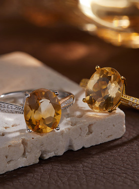 法国cherry kitty s925银镶嵌黄水晶彩宝女戒指高雅时尚