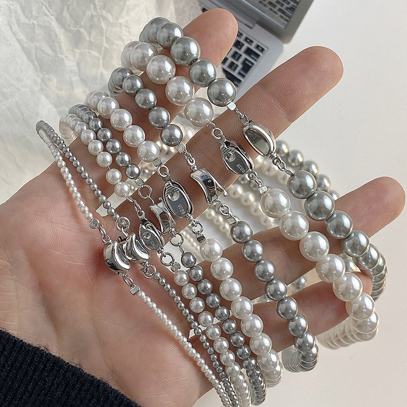 法国Cherry Kitty施华洛珍珠项链女S925银元宝扣百搭轻奢串珠叠戴