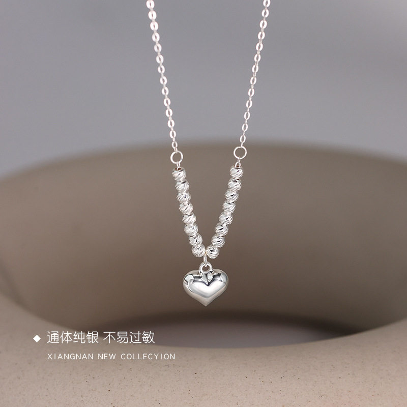 英国设计师topwhits925银转运珠爱心项链女素银锁骨链轻奢小众ins