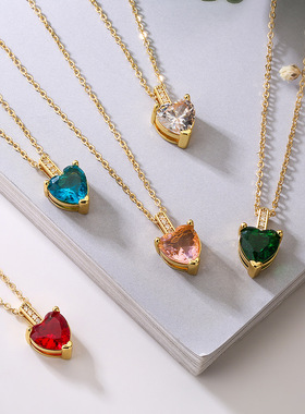 法国cherry kitty 时尚简约铜镀锆石爱心吊坠项链女小众轻奢优雅