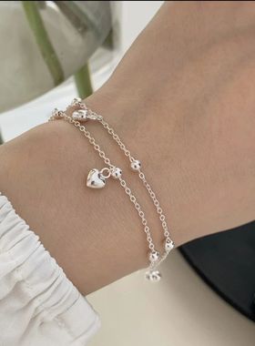 法国cherry kittys925银双层爱心手链女简约手工设计百搭个性桃心