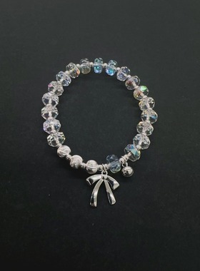 法国cherry kittys925银白水晶蝴蝶结小球手链女简约手工设计甜美