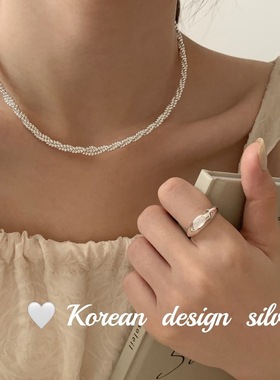 法国cherry kitty重工亮银 s925银双层缠绕光珠项链 叠戴高级感