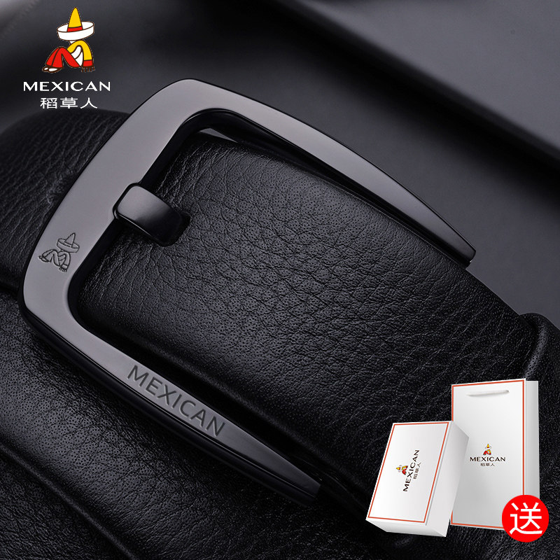 正品mexican稻草人皮带男真皮针扣男腰带牛仔裤带年轻人头层牛皮