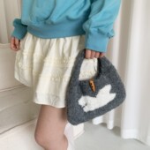 韩版 可爱卡通图案针织手提包包女秋冬小众百搭毛线包设计感编织包