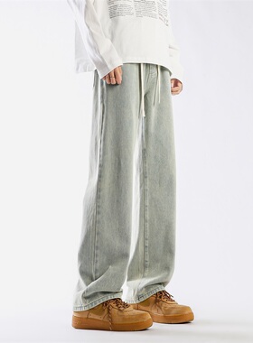 BDLS工作室文艺男女店港风情侣款牛仔裤男美式宽松直筒长裤男裤子