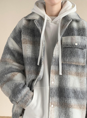 BDLS工作室文艺男女店港风情侣款韩版毛呢格子红大衣加厚外套潮牌