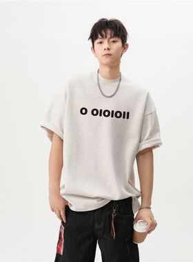 BDLS工作室文艺男女店港风情侣款夏灰色字母印花宽松圆领短袖T恤