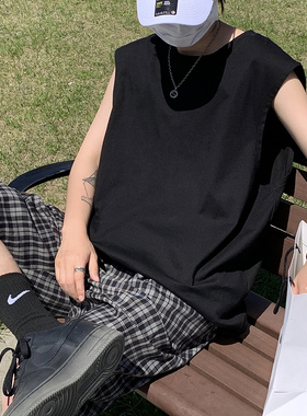 BDLS工作室文艺男女店港风情侣款纯无袖T恤男宽松纯色打底衫背心