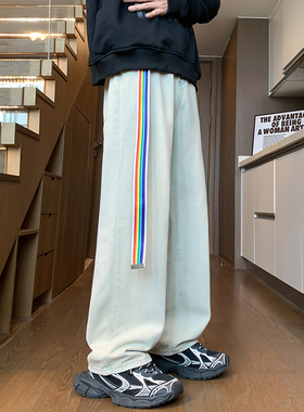 BDLS工作室文艺男女店港风情侣款美式百搭高街潮牌宽松直筒牛仔裤