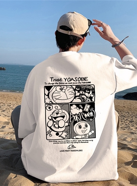 BDLS工作室文艺男女店港风情侣款哆啦A梦220足克纯棉短袖T恤男女