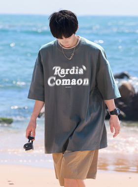 BDLS工作室文艺男女店港风情侣款夏模糊字母印花圆领短袖T恤纯棉