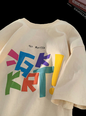 BDLS工作室文艺男女店港风情侣款落肩纯棉印花短袖男女款纯棉T恤