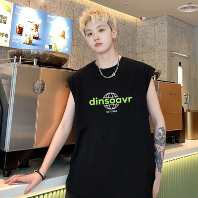 BDLS工作室文艺男女店港风情侣款全棉男机能字母坎肩背心无袖T恤