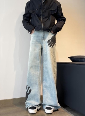 BDLS工作室文艺男女店港风情侣款美式高街宽松微喇牛仔裤男潮牌裤